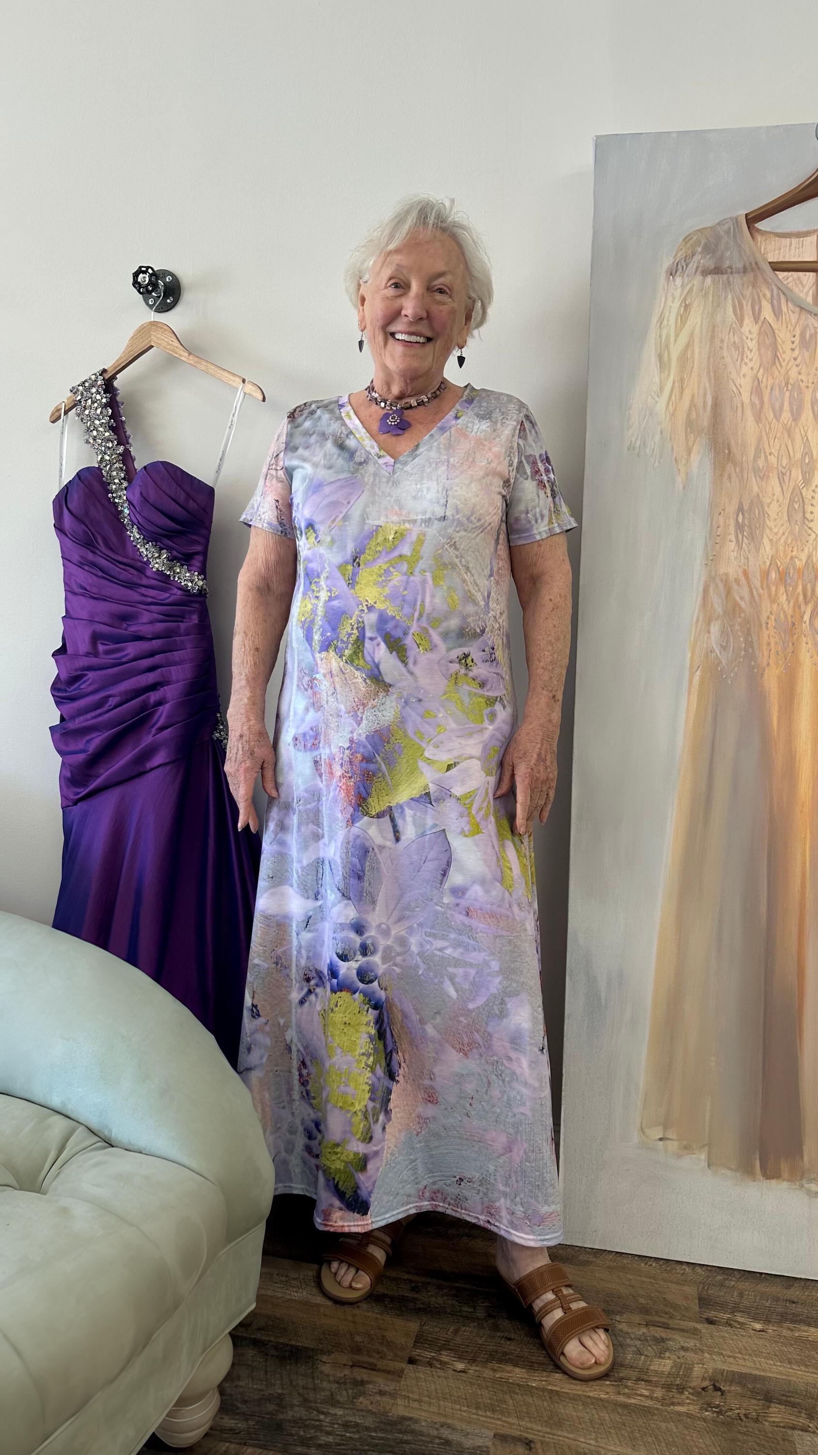 Camille Lavender Floral Long Dress: V-Neck Jersey Knit Summer Dress