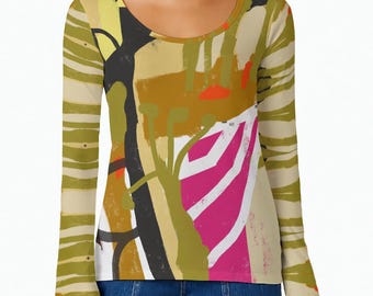 Artsy Boho Long Sleeve Top, Eco-Friendly Recycled Fabric