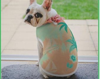 Tropical Surfer Shirt for Dog, Hawaiian Dog Shirt, Beach Floral Pet Outfit, Summer Dog Clothes, Puppy Tee, Coastal Vacation Dog Apparel