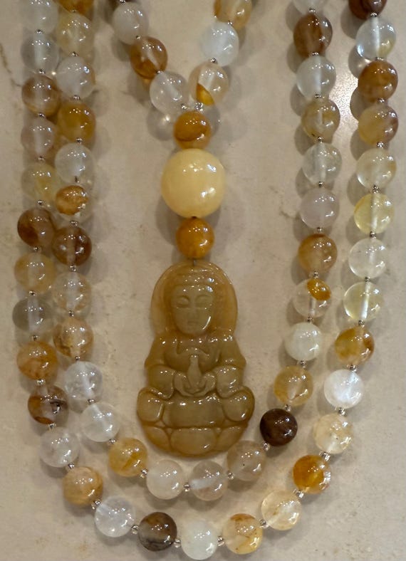 Golden Healer Quartz and Jade Mala/Prayer Beads