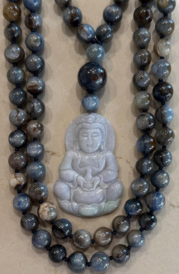 Blue Kyanite and Jade Mala/Prayer Beads