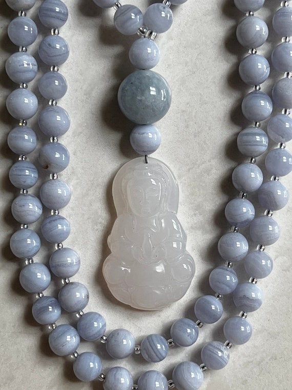 Blue Lace Agate and Chalcedony Mala prayer Beads Etsy Ireland