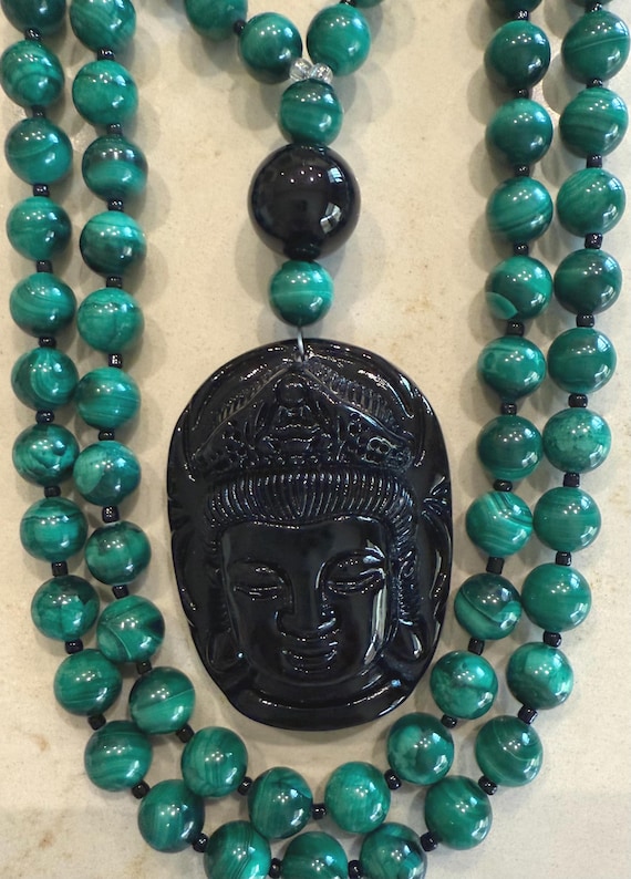 Malachite and Obsidian Mala/Prayer Beads