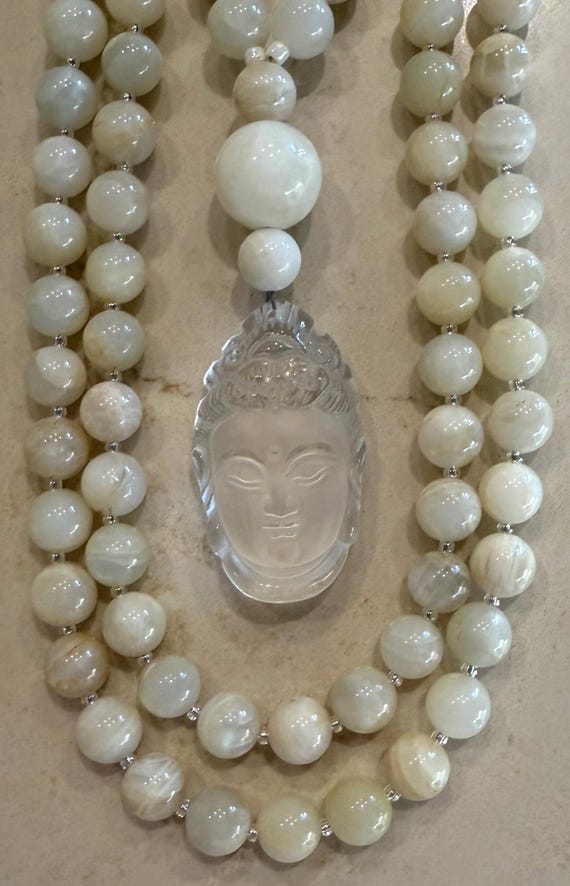 Moonstone and Rock Quartz Mala/Prayer Beads