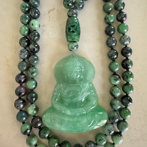Ruby Zoisite and Jade Mala/Prayer Beads