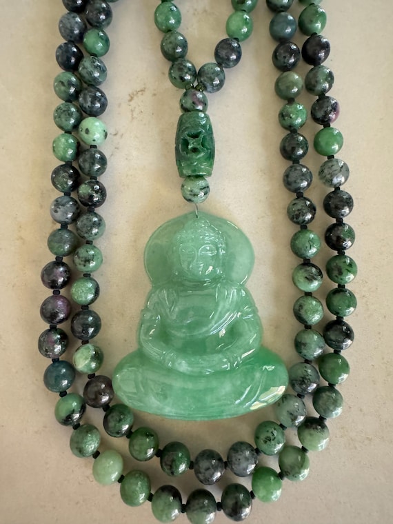 Ruby Zoisite and Jade Mala/Prayer Beads