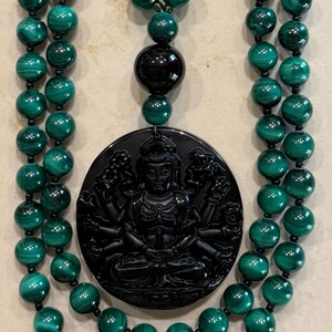 Malachite and Obsidian Mala