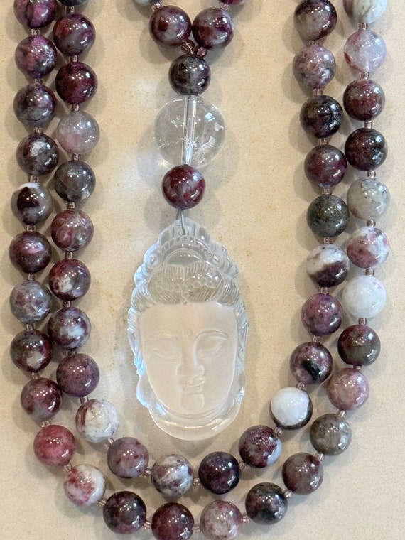 Eudialyte and Rock Quartz Mala/Prayer Beads