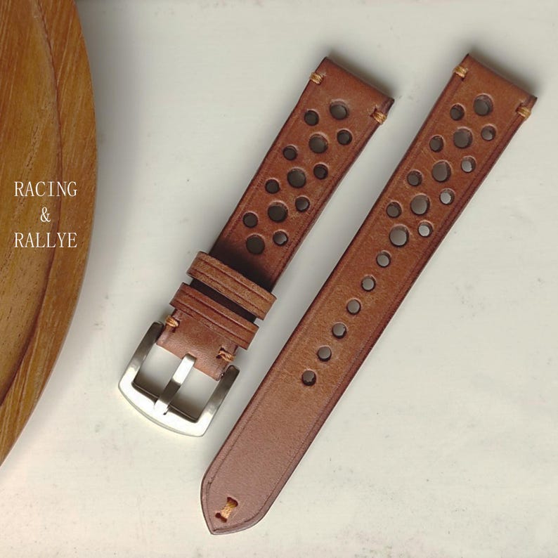 Chronograph Rally Strap Tan Brown Leather Rally Watch Strap | Vintage Racing Style Chronograph ...