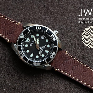 Correa de reloj de cuero con ondas japonesas - Correa de cuero italiano