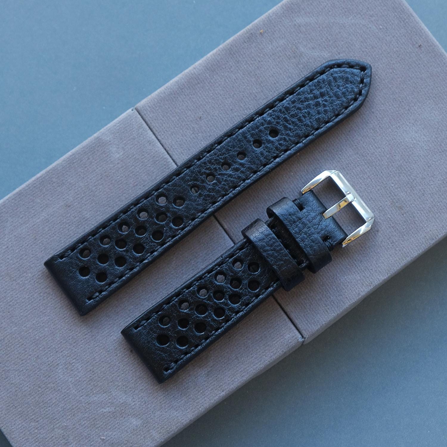 Chronograph Rally Strap Black Rally Leather Watch Strap | Vintage Racing Style Chronograph Band ...