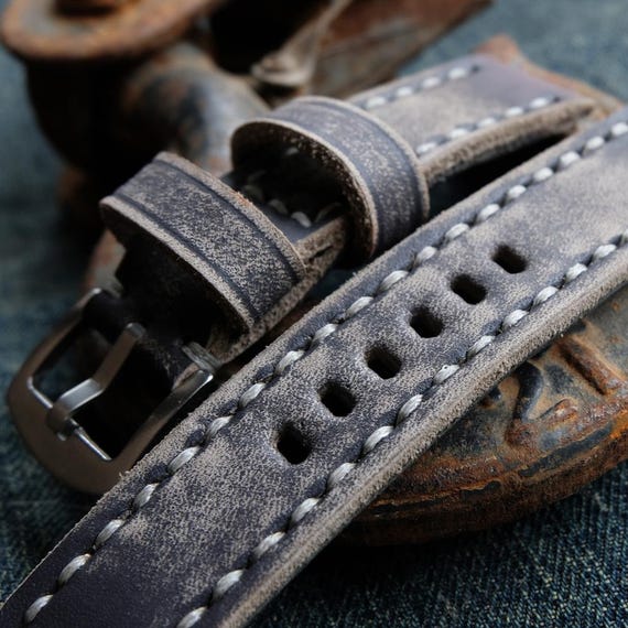 Handmade Distressed Leather Watch Strap – Genuine Full Grain Replacement Band