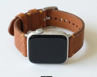 Handmade Topographic Leather Apple Watch Strap, Contour Pattern Band