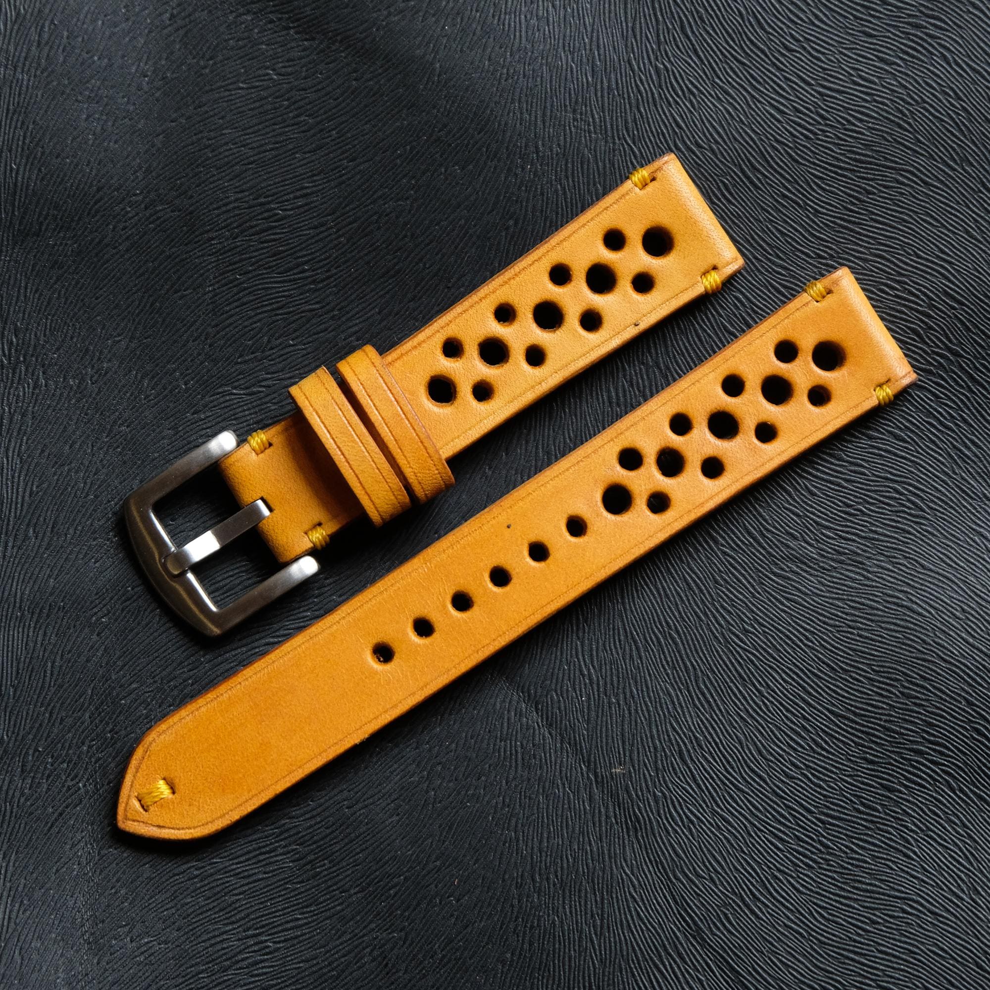 Chronograph Rally Strap Yellow Rally Leather Watch Strap | Vintage Racing Style Chronograph ...