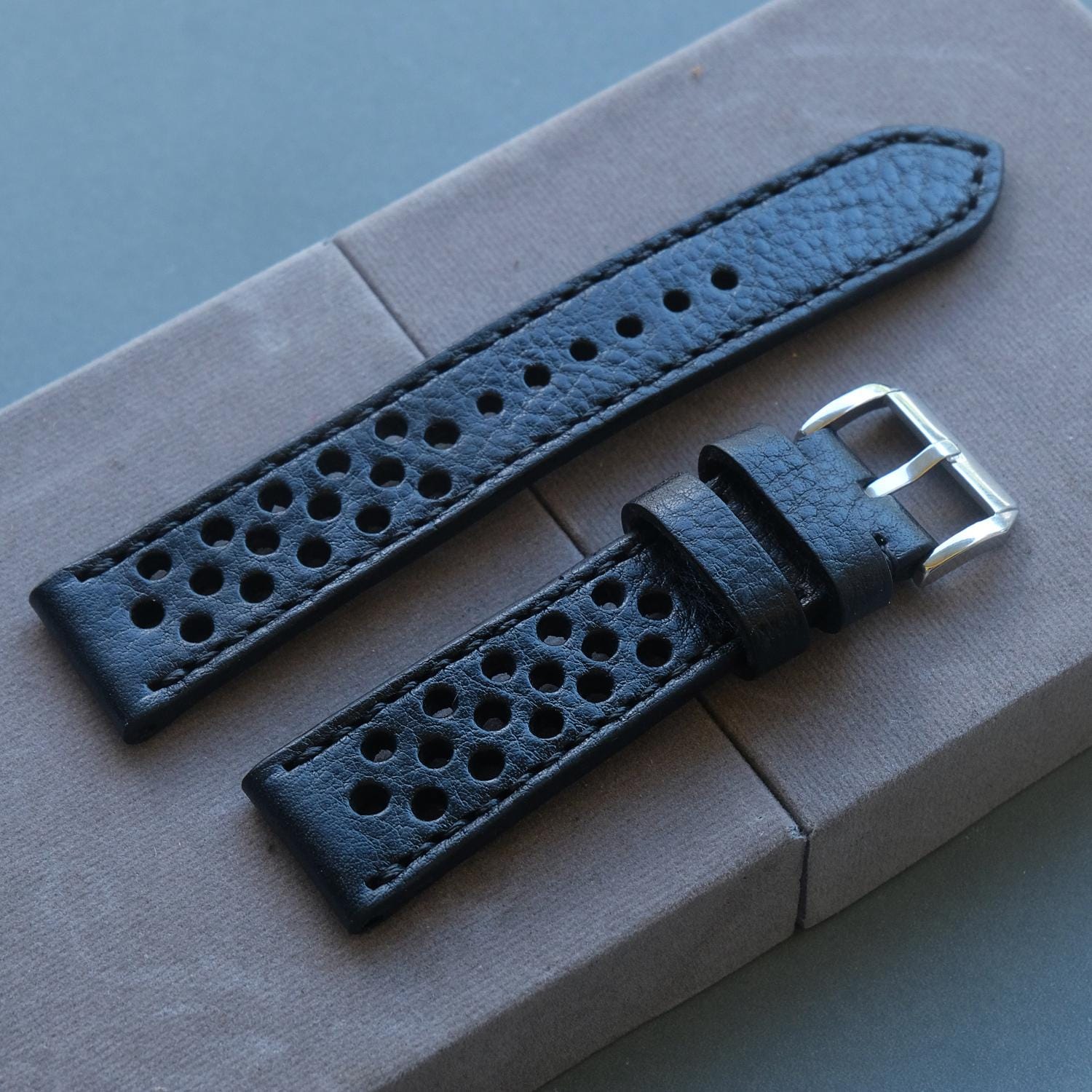 Chronograph Rally Strap Black Rally Leather Watch Strap | Vintage Racing Style Chronograph Band ...