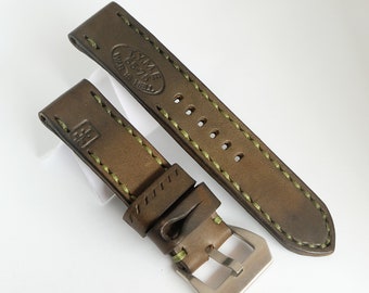 Zielony skórzany pasek do zegarka Ammo, styl II wojny światowej, 20 mm - 26 mm