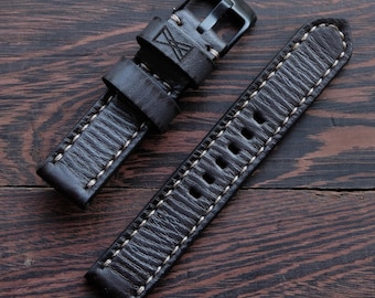 Handmade Vintage Leather Watch Strap: Gray Military Style