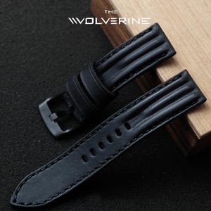 Black Leather Watch Strap - The Wolverine Padded Style Watch Band