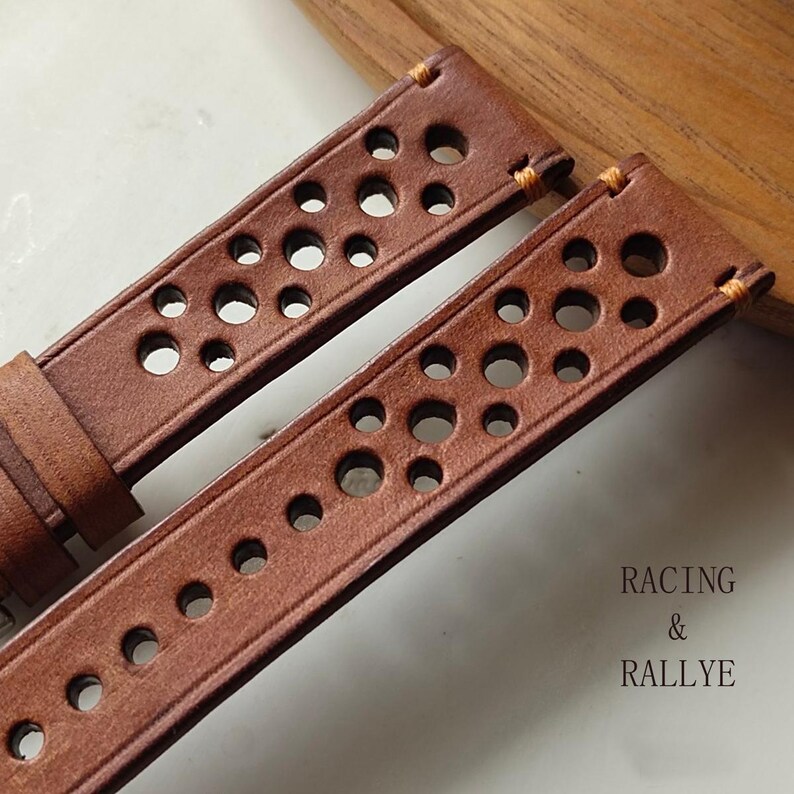 Chronograph Rally Strap Tan Brown Leather Rally Watch Strap | Vintage Racing Style Chronograph ...