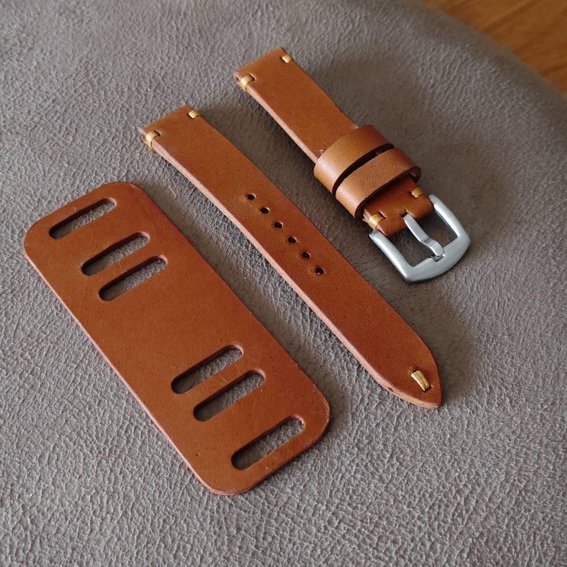 Vintage Leather Full Bund Watch Strap – Padded Cuff Pilot Style image 5