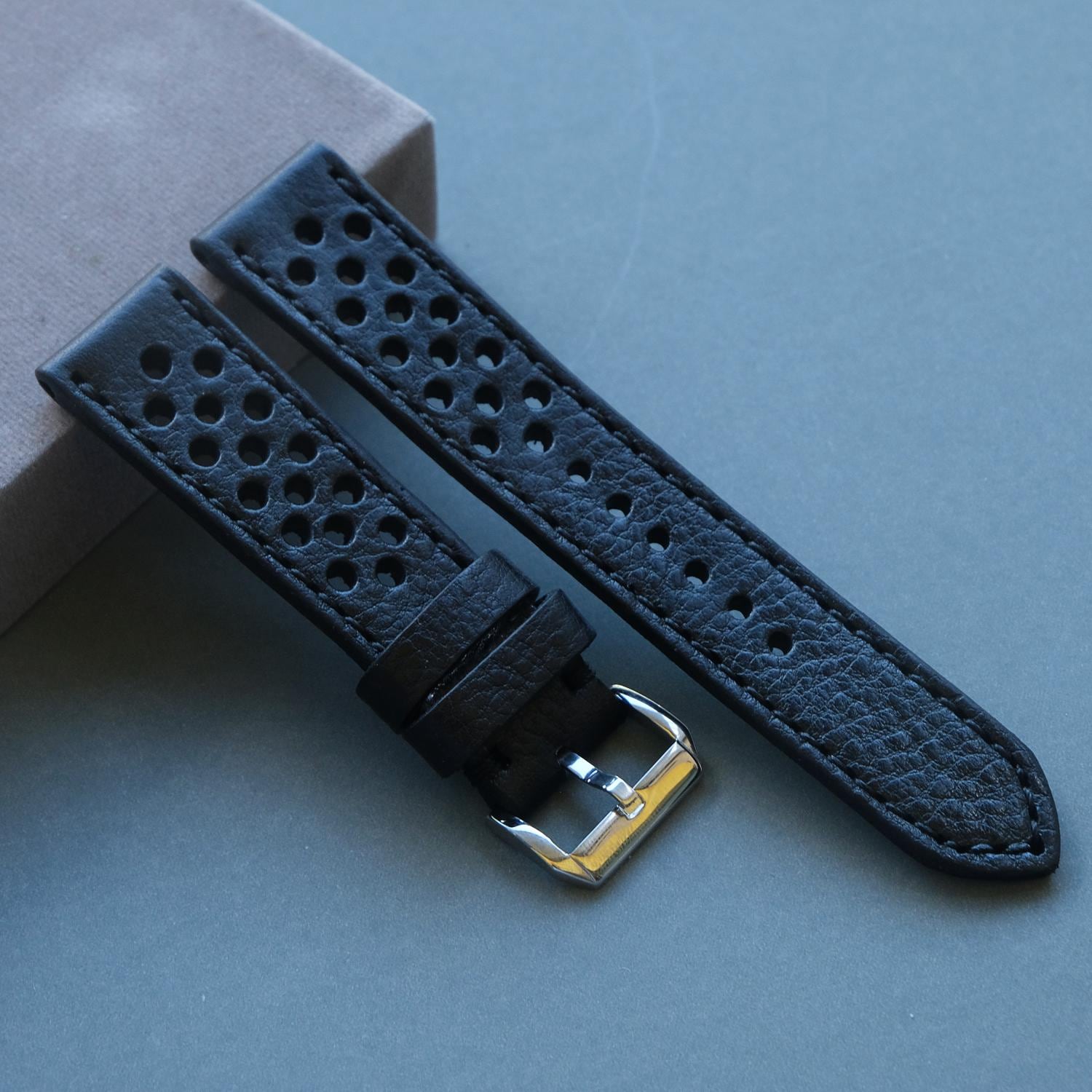 Chronograph Rally Strap Black Rally Leather Watch Strap | Vintage Racing Style Chronograph Band ...