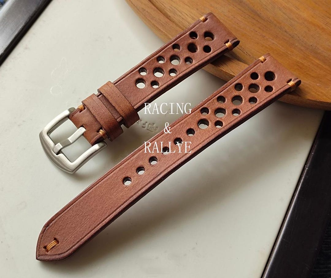 Chronograph Rally Strap Tan Brown Leather Rally Watch Strap | Vintage Racing Style Chronograph ...