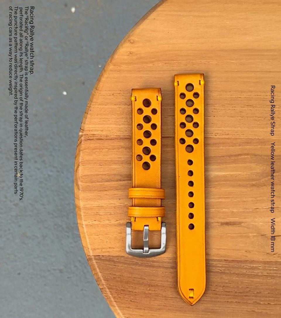 Chronograph Rally Strap Yellow Rally Leather Watch Strap | Vintage Racing Style Chronograph ...