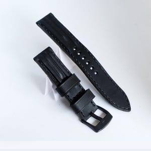 Wela Watch strap &quot;The claw&quot; black leather watch strap 20 mm 22 mm 24 mm Black PVD Buckle