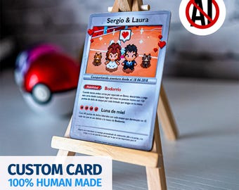 Personalized Pokemon Couple Card: Custom Pixel Art Anniversary Gift, Friends and Individuals