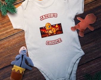 Personalised Baby Name Charmander Onesie, Custom Pokemon Announcement with Name