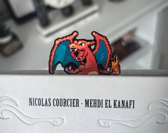Handcrafted Charizard Bookmark: Pixel Art for Book Lovers