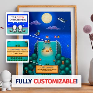 Pokémon CUSTOM Poster - Love Night Pixel Art Poster - Geschenk Pokémon Fans, Geburtstag, Weihnachten