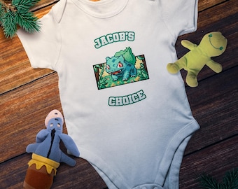 Personalised Bulbasaur Baby Bodysuit, Custom Announcement with Name