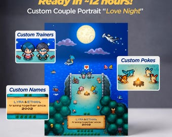 Custom Couple Portrait Pokémon: Gift Art Ready for Print fully Personalised, Digital Download