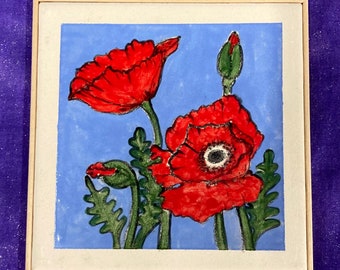 Handpainted 6” poppy trivet.