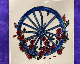 Wheel and Roses trivet 6”