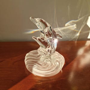 Dolphin RCR Royal Crystal Rock 24% Lead Crystal Glass Vintage Dolphin Figurine Leaping Out Sea - Collectible Italian Crystal
