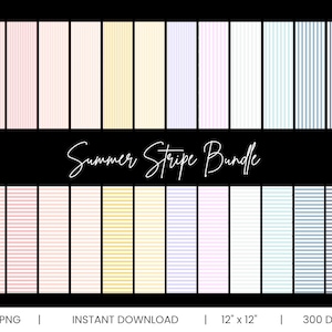 24 Summer Stripe Digital Paper Pack | Vertical & Horizontal Lines | Aesthetic Pastel Backgrounds for GoodNotes, Scrapbook, Wedding, Nursery