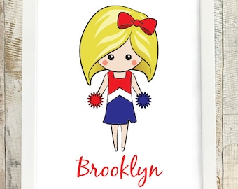 Cheerleader Gifts for Girls, Cartoon Portrait Illustration, Personalized Cheerleading Gifts, Girls Room Decor, Girl Wall Art Personalized