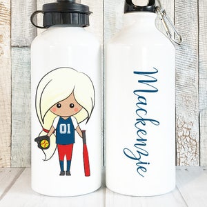 Personalized Softball Water Bottle Girls, Personalized Kids Water Bottle for Kids, Softball Team Gift, Custom Water Bottle, 20 oz Aluminum image 1