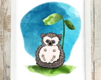 Hedgehog Nursery Art, Woodland Nursery Decor, Cute Hedgehog, Cute Art Prints, Nursery Wall Art, Woodland Animal Prints, Hedgehog Print