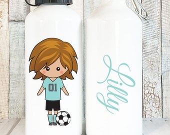 Soccer Personalized Water Bottle Girls, Personalized Soccer Gifts for Girls, Cute Waterbottles Personalized Gift for Kids, 20 oz Aluminum