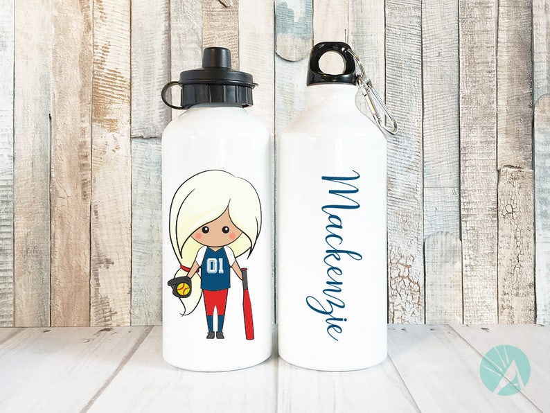 Personalized Softball Water Bottle Girls, Personalized Kids Water Bottle for Kids, Softball Team Gift, Custom Water Bottle, 20 oz Aluminum image 1