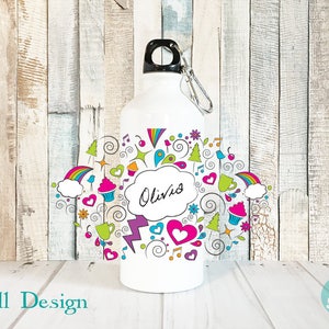 Personalized Kids Water Bottle Personalized Girl Gifts, Personalized Water Bottle with Name, Doodle Art Water Bottle Girls, 20 oz Aluminum image 2