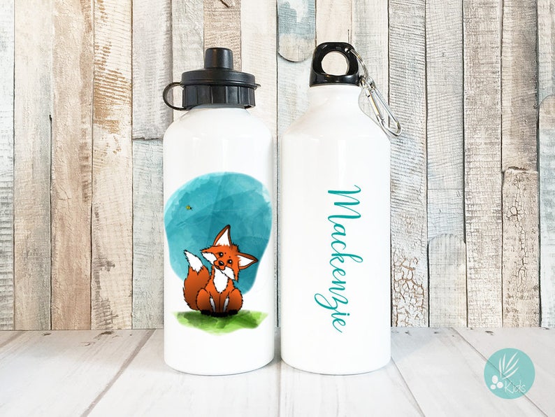 Personalized Kids Water Bottle, Cute Fox Water Bottle, Personalized Gifts for Kids, Personalized Water Bottle for Kids, 20 oz Aluminum image 1