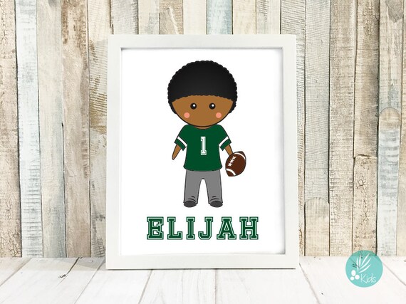 Boys Room Decor Personalized Portrait Illustration Football Room Decor For Kids Cartoon Portrait Drawing Boys Bedroom Decor Wall Art