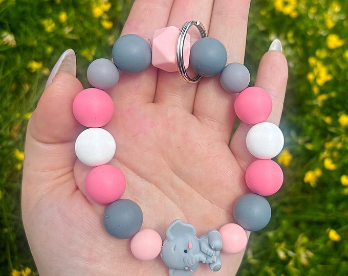 Elephant Wristlet Keychain - with option to add lobster clip for easy attachement/removal