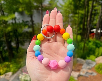 Rainbow Wristlet Keychain - with option to add lobster clip for easy attachement/removal