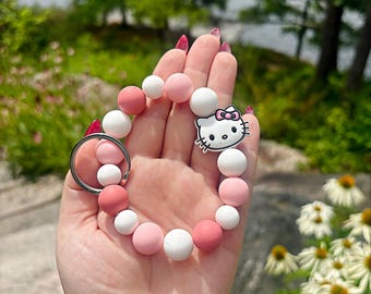 Hello Kitty Wristlet Keychain - with option to add lobster clip for easy attachement/removal
