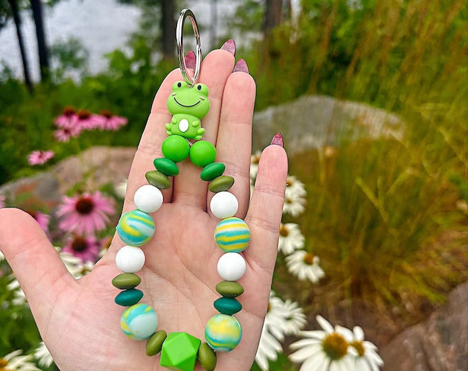 Froggy Wristlet Keychain - with option to add lobster clip for easy attachement/removal LARGE